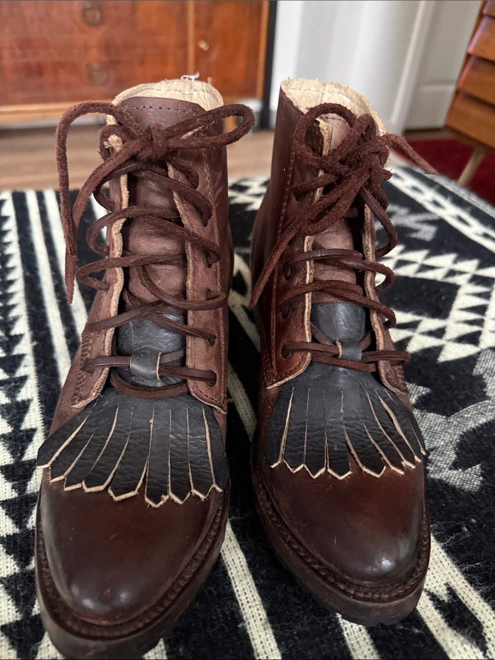 Freebird by Steven Brown Leather Kiltie Lace-Up Ankle Boots